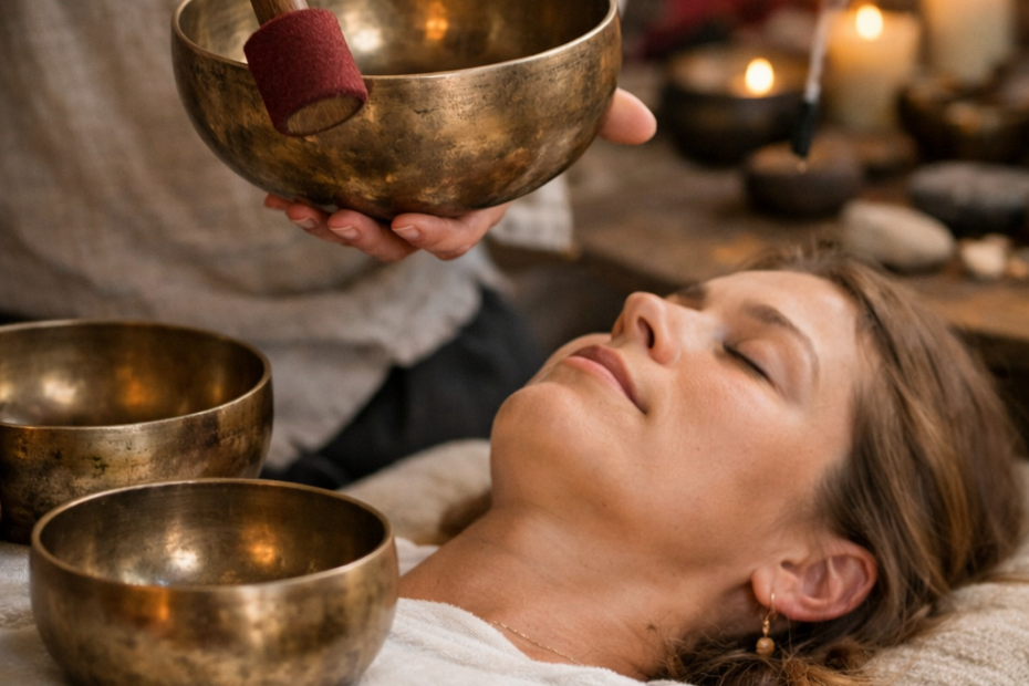 Soin énergétique par les bols tibétains avec Thierry Cantara à Villecroze France