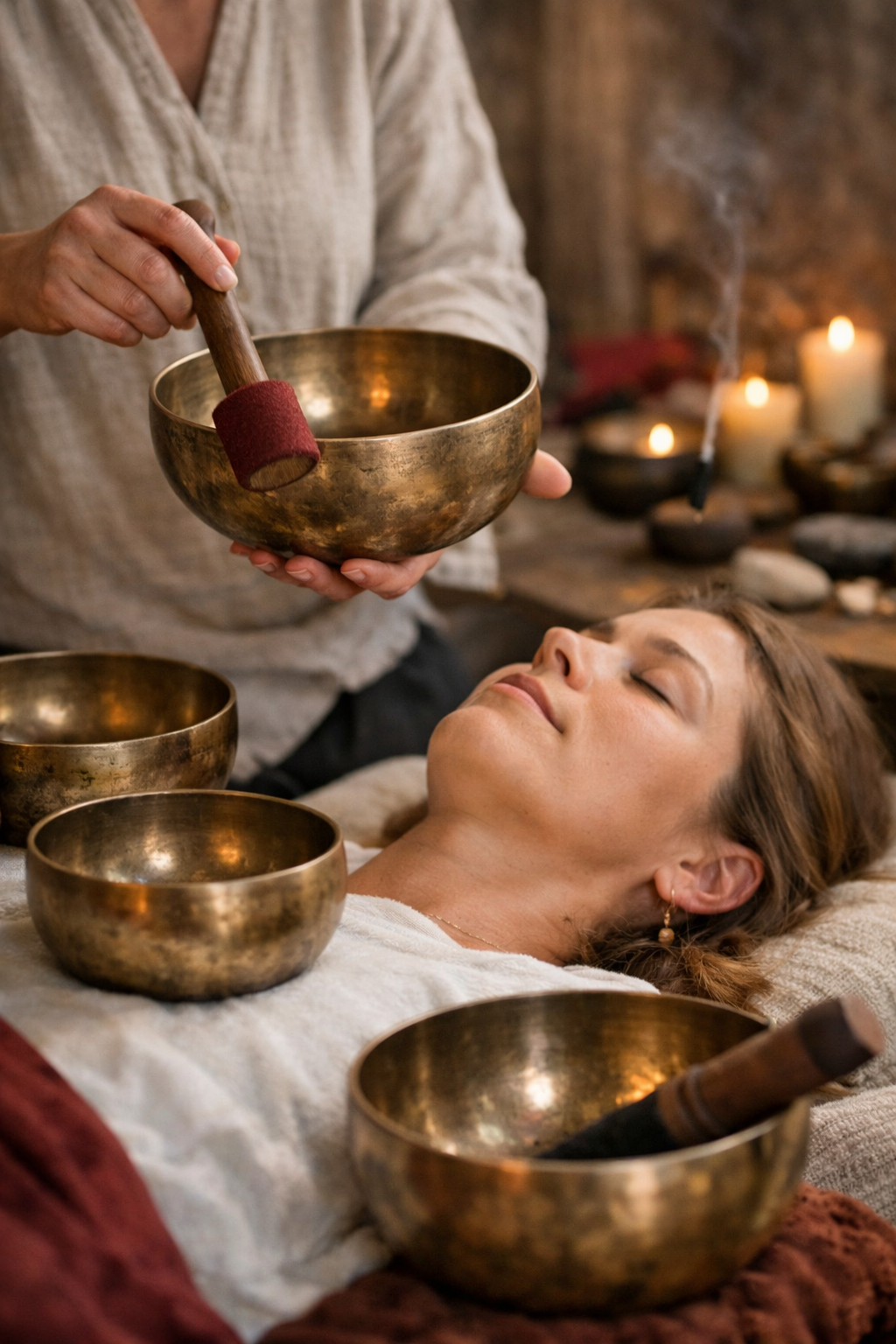 Soin énergétique par les bols tibétains avec Thierry Cantara à Villecroze France